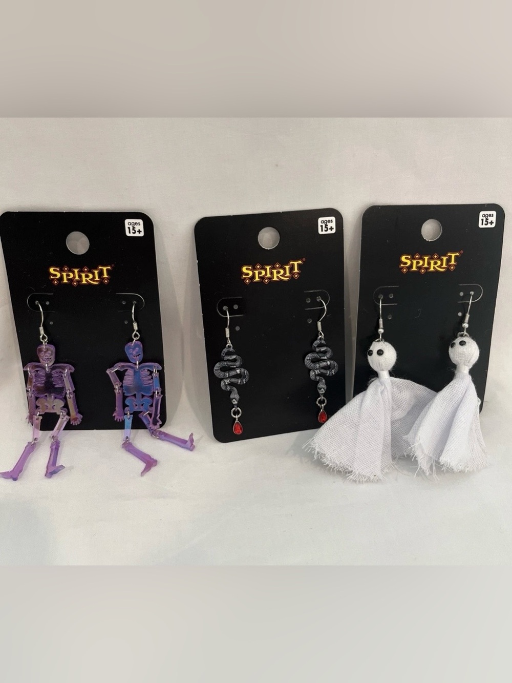 Halloween Earrings Set 3 Pairs Spooky Skeletons Snakes And Ghost Spirit Costume